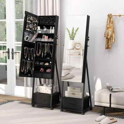 Hivvago Jewelry Cabinet With Full-length Mirror-black
