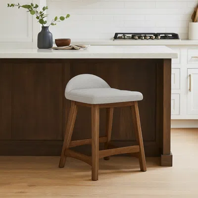 Hivvago Jeyn Counter Stool With Footrest Set Of 2, Brown Wood, Light Gray Seat In Multi