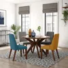 Hivvago Jeyn Round Dining Table, Modern Curved Base, 45 Inch Brown Mango Wood In Brown