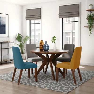Hivvago Jeyn Round Dining Table, Modern Curved Base, 45 Inch Brown Mango Wood
