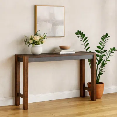 Hivvago Jin Counter Height 72 Inch Long Slim Table, Distressed Brown Wood