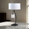 Hivvago Jiya 29 Inch Arc Table Lamp, Hanging Design, 2 White Drum Shades, Black