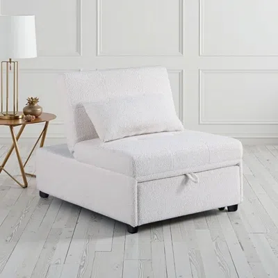 Hivvago Jiya Convertible Sofa Chair To Single Bed, White Fabric, 76 Inch