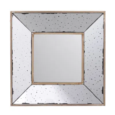 Hivvago Joe 12 Inch Square Wall Mirror, 3 Dimensional, Speckled Off White And Brown In Metallic