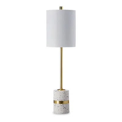 Hivvago Joen 31 Inch Modern Table Lamp, Round White Terrazzo Base, Gold Brass Metal