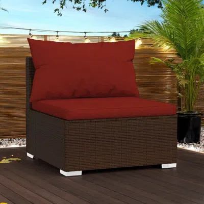 Hivvago Joez Patio Armless Chair Modular Sofa Seat, Square, Poly Rattan, Red
