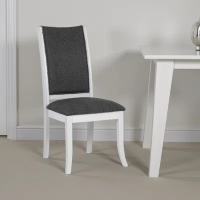 Hivvago Judy Dining Side Chair Set Of 2, Flared Legs, White Wood, Gray Fabric