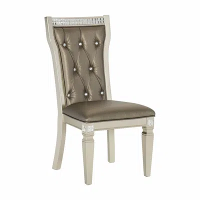 Hivvago Juhi 21 Inch Side Dining Chair, Mirror Trim Frame, Tufted Gray Faux Leather
