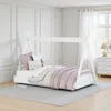Hivvago Kally Full Size Floor Bed, Tent Style Design, Matte White Wood In White