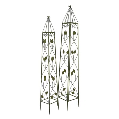 Hivvago Kanye Garden Trellis Set Of 2, Leaf Details Vertical Plant Green Metal In Multi
