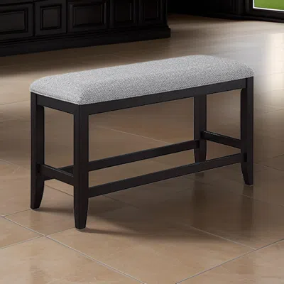 Hivvago Kara 42 Inch Counter Height Bench, Wood Frame, Fabric Upholstery, Gray