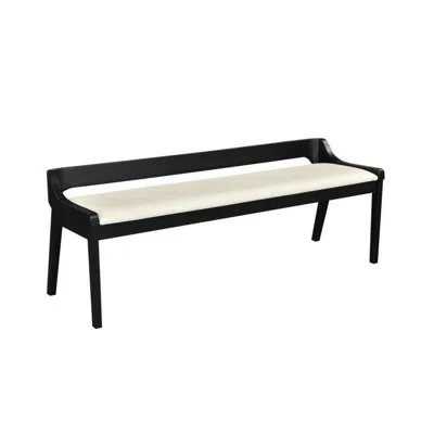 Hivvago Kee 60 Inch Dining Bench, Black Rubberwood Frame, Low Back, Cushioned Seat