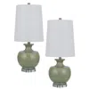 Hivvago Kela 28 Inch Table Lamp Set Of 2, Green Ceramic Pot Base, White Shade