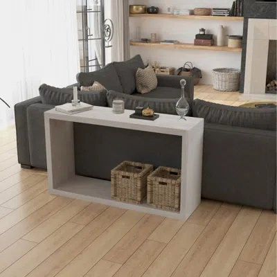 Hivvago Keli 52 Inch Sofa Console Table, Mango Wood Handcrafted Open Frame, Rustic Washed White