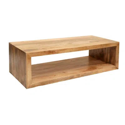 Hivvago Keli 58 Inch Mango Wood Coffee Table, Open Cube, 1 Shelf, Natural Brown