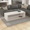 Hivvago Keli Coffee Table, 58 Inch Minimalist Open Frame, Rustic Washed White Mango Wood In White