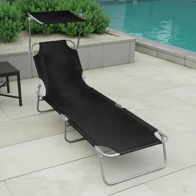 Hivvago Outdoor Foldable Sun Chaise Lounger With Canopy, 74 Inch Steel, Black
