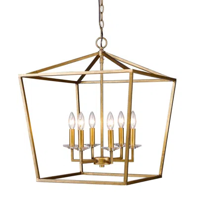 Hivvago Kennedy 6-light Antique Gold Foyer Pendant With Crystal Bobeches