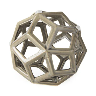 Hivvago Khaki Crackle Glaze Ceramic Geometric Sculpture In Gray