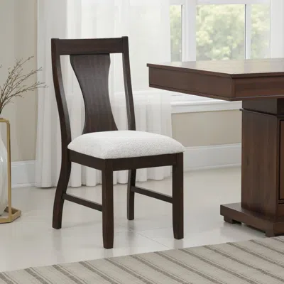 Hivvago Kiana Dining Chair Set Of 2, Beige Fabric Cushion, Dark Brown Wood