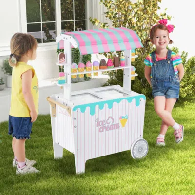 Hivvago Kid's Ice Cream Cart Playset With Display Rack And Accessories In White