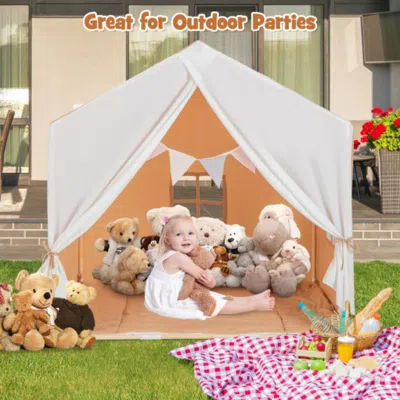 Hivvago Kid's Play Tent With Washable Cotton Mat And Flag Banner-pink