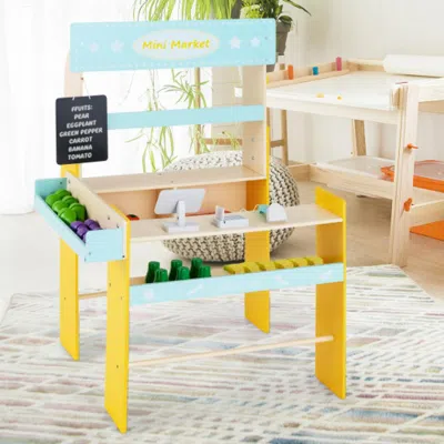 Hivvago Kid's Pretend Play Grocery Store With Cash Register And Blackboard-blue In Multi