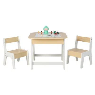 Hivvago Kid's Table And Chairs Set With Double-sized Tabletop-natural In Neutral