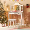 Hivvago Kid Vanity Table Stool Set With Tri-folding Mirror And 3-color Led Lights-white