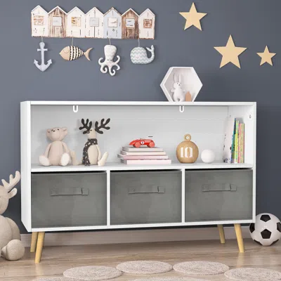 Hivvago Kidâ€s Bookcase With Collapsible Drawers Toy Storage Organizer - White+gray