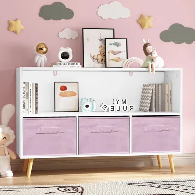 Hivvago Kidâ€s Bookcase With Collapsible Drawers Toy Storage Organizer - White+pink