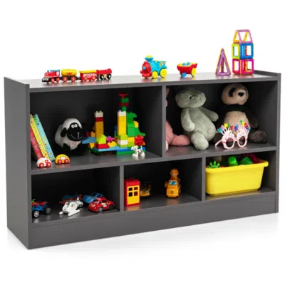 Hivvago Kids 2-shelf Bookcase 5-cube Wood Toy Storage Cabinet Organizer-gray