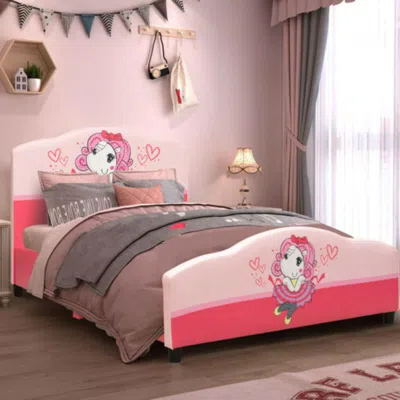 Hivvago Kids Children Upholstered Platform Toddler Girl Pattern Bed