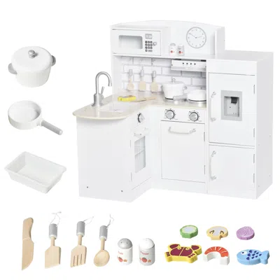 Hivvago Kids Corner Play Kitchen With Fridge, Microwave, And Accessories