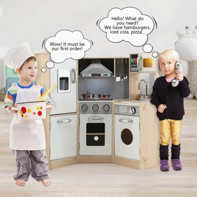 Hivvago Kids Corner Wooden Kitchen Playset With Cookware Accessories