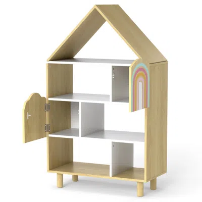 Hivvago Kids Dollhouse Bookshelf House-shaped Bookcase Children Toy Storage Organizer