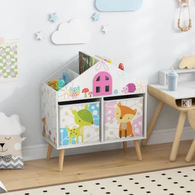 Hivvago Kids House-shaped Bookshelf With 2 Storage Bins For Kids Room Playroom-white