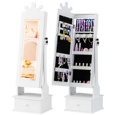 Hivvago Kids Jewelry Armoire With 3-color Lighted Full Length Mirror And Inside Led Lights