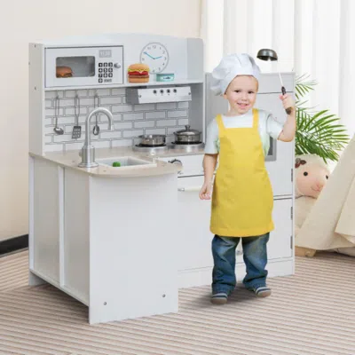 Hivvago Kids Kitchen Playset Conor Kitchen Toy With Realistic Microwave And Oven Stove-black & White
