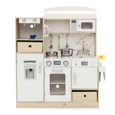 Hivvago Kids Kitchen Playset With Adjustable Led Lights Removable Fabric Bins-white