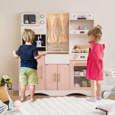 Hivvago Kids Kitchen Playset With Microwave And Coffee Maker For Ages 3+-white