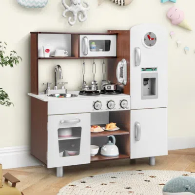 Hivvago Kids Kitchen Playset With Realistic Sounds And Lights-brown & White