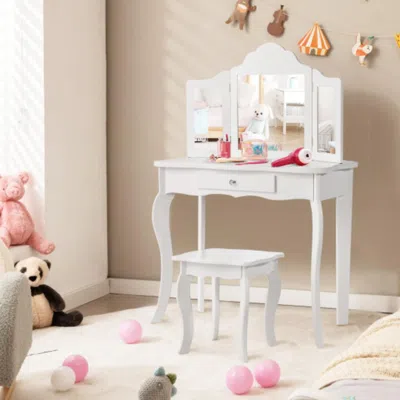 Hivvago Kids Makeup Dressing Mirror Vanity Table Stool Set