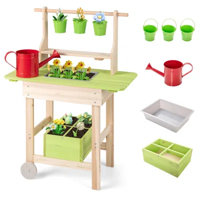 Hivvago Kids Mud Kitchen With Removable Pots Watering Can Planting Trough And Storage Box In Multi