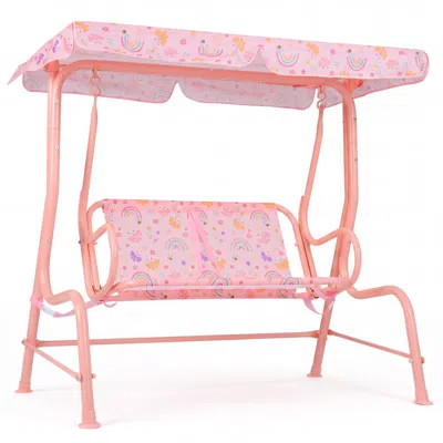 Hivvago Kids Patio Swing 2-seater Outdoor Porch Swing Lounge Chair With Adjustable Canopy