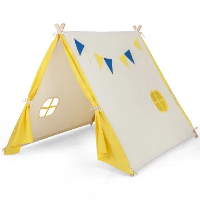 Hivvago Kids Play Tent With Solid Wood Frame Holiday Birthday Gift & Toy For Boys & Girls-yellow