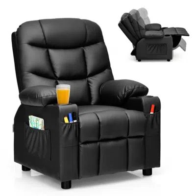 Hivvago Kids Recliner Chair With Cup Holder And Footrest For Children-black