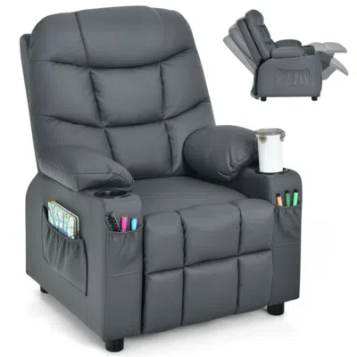 Hivvago Kids Recliner Chair With Cup Holder And Footrest For Children-gray In Multi