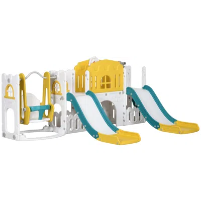 Hivvago Kids Slide And Swing Playset With Dual Slides, Climber And Storage In Multi