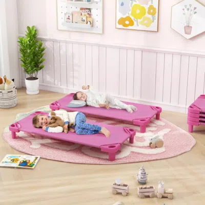 Hivvago Kids Stackable Daycare Cot Pack Of 6 With Detachable Oxford Cloth-pink